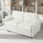 Chenille Convertible Sofa Bed with Side Storage - Beige - Image 4