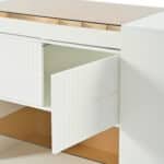 Glass-Top Island Vanity Dresser with Open Shelves and 6 Drawers - Cream - Image 11