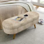 Fabric Oval Storage Ottoman with Rubber Wood Legs - Gray - Image 3
