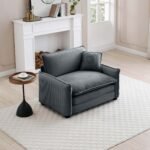 ⁦Grey Corduroy Single Deep Seat Sofa with Retro Style - One Pillow⁩ - الصورة ⁦3⁩