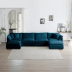 Chenille U-Shaped Modular Sofa with Reversible Chaise and Double Ottomans - Gray - Image 11