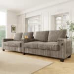 Corduroy Sofa with USB Ports and Hidden Storage - 4-Seater - Brown