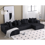 Striped Corduroy U-Shape Modular Sofa with Chaise Lounge - Black