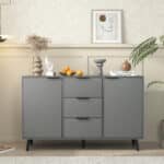 Wooden Sideboard Buffet Cabinet with Ample Storage and 3 Drawers - Gray