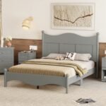 Solid Wood Queen Platform Bed Frame with Wooden Slat Support - Gray - Image 3
