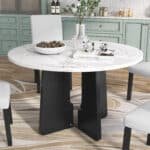 Faux Marble Round Dining Table with Spacious Top for 4 - White