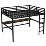 Metal Queen Loft Bed with Desk and LED Light - Black - Image 6