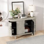 Wooden Curved Sideboard with Adjustable Shelves and Soft-Close Doors - Champagne - Image 3