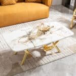 Gold Stainless Steel Coffee Table with Marble Pattern - Living Room & Office - Image 7