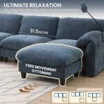 Chenille U-Shape Modular Sofa with USB Charger and Movable Ottoman - Striped - Image 41