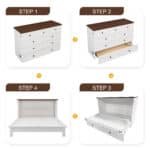 Solid Pine Murphy Bed Chest with Built-In Charging Station and Large Storage Drawer - White + Walnut - Image 6