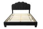 Wool Fabric Platform Bed with LED Headboard - Elegant Floral Design - Image 8