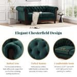 ⁦Velvet Chesterfield Loveseat with Tufted Buttons - Forest Green⁩ - الصورة ⁦3⁩
