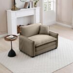 Corduroy Single Deep Seat Sofa with Retro Style - Cream