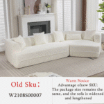 Boucle Fabric Modular Sofa with 4 Pillows - Creamy White - Image 2