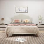 Upholstered Platform Bed with Adjustable Headboard - Queen - Beige