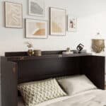 Pine Wood Murphy Bed with Rattan Decoration Panel - Espresso - Image 5