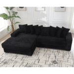 Corduroy L-Shaped Modular Sofa with Left Chaise Daybed and 8 Throw Pillows - Black - Image 5