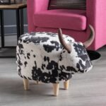 Black and White Cow-Shaped Ottoman with Whimsical Design - Modern Accent Stool - Image 2