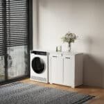 White Wooden Laundry Cabinet with Dual Sorting Hampers - Space-Saving Organizer - Image 6
