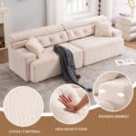 Chenille Fabric 4-Seater Compression Sofa with Wider Armrests and 2 Pillows - Apricot - Image 7