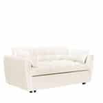 Velvet 3-in-1 Foldable Sofa Bed with Adjustable Back and Storage - Beige - Image 9