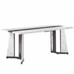 Marble Grain Rectangular Dining Table with Adjustable Legs for 8 People - White and Black - Image 6
