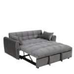 Velvet 3-in-1 Foldable Sofa Bed with Adjustable Back and Storage - Dark Grey - Image 8
