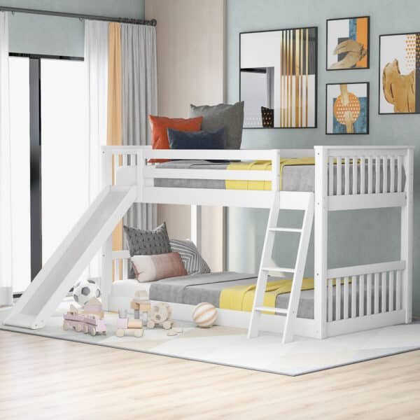 Convertible Bunk Bed with Slide – Space-Saving Twin Over Twin Design