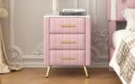 Velvet Upholstered Nightstand with 3 Drawers and Metal Legs - Pink - Image 12