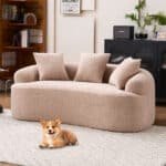 Chenille Curved Loveseat with 3 Pillows - Warm Beige