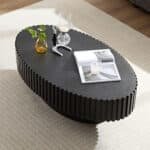Handcrafted Oval Coffee Table with Sturdy Pedestal - Black - Image 5