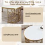 Modern Oval Coffee Table with Cut-Out Pattern Metal Frame - White and Gold - Image 6