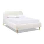 Upholstered Curved Headboard Platform Bed with Mattress Supports - Ivory White Boucle - Image 3