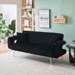 Black Corduroy Straight-Row Sofa with Adjustable Backrest and Cup Holders - 3-Seater - Image 3