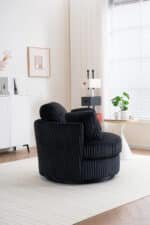 Black Plush Corduroy Swivel Chair – Ultimate Comfort & Style - Image 4