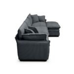 Grey Corduroy L-Shaped Sectional Sofa with Ottoman - Retro Style - Image 8