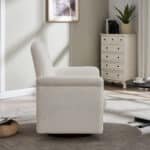 Linen Barrel Swivel Accent Chair with Solid Wood Base - Beige - Image 5