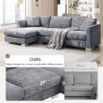 Chenille L-Shaped Sectional Sofa with Oversized Chaise and 2 Pillows - Multiple Colors - Image 6