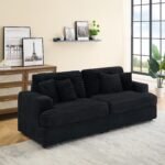 Corduroy 3-Seater Sofa with 4 Throw Pillows - Black - Image 3