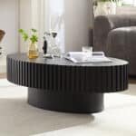 Handcrafted Oval Coffee Table with Sturdy Pedestal - Black