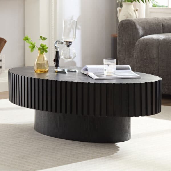 Handcrafted Oval Coffee Table with Sturdy Pedestal - Black