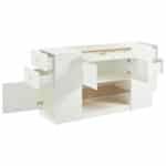 Glass-Top Island Vanity Dresser with Open Shelves and 6 Drawers - Cream - Image 6
