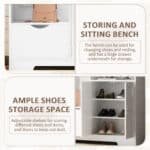 ⁦White MDF Hall Tree with Storage Shelves and Bench - Elegant Design⁩ - الصورة ⁦6⁩