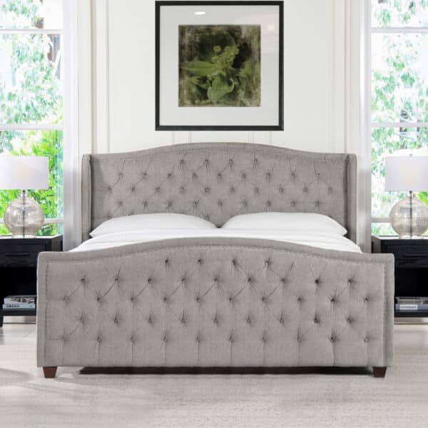 Upholstered Shelter Headboard Bed Set with Handcrafted Design - Silver Grey