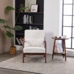 Upholstered Mid-Century Modern Accent Chair with Pillow - Beige - Image 9