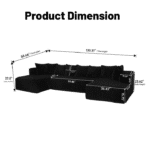 Striped Corduroy U-Shaped Sectional Sofa with Reversible Design - Black - Image 11