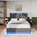 Gray Linen LED Storage Bed – Modern Queen Bed with Surround Lighting & USB Charging - Image 11