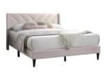 Velvet Queen Bed with Geometric Headboard - Light Pink - Image 7