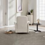 Linen Barrel Swivel Accent Chair with Solid Wood Base - Beige - Image 4